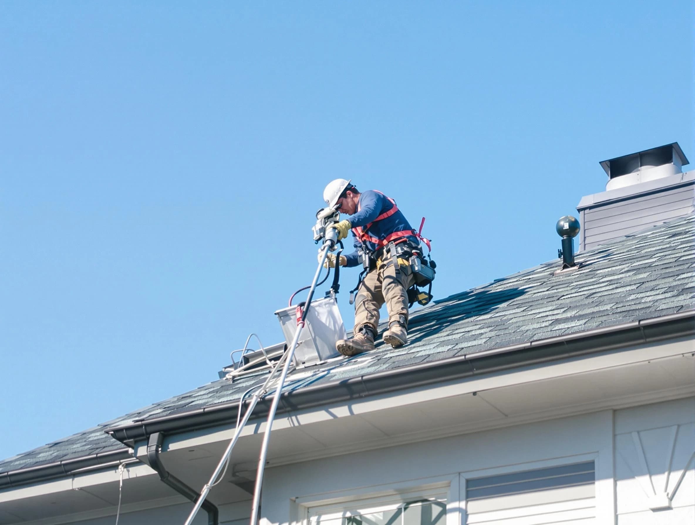 Lakeside Dryer Vent Cleaning certified technician cleaning a roof-mounted dryer vent system in Lakeside