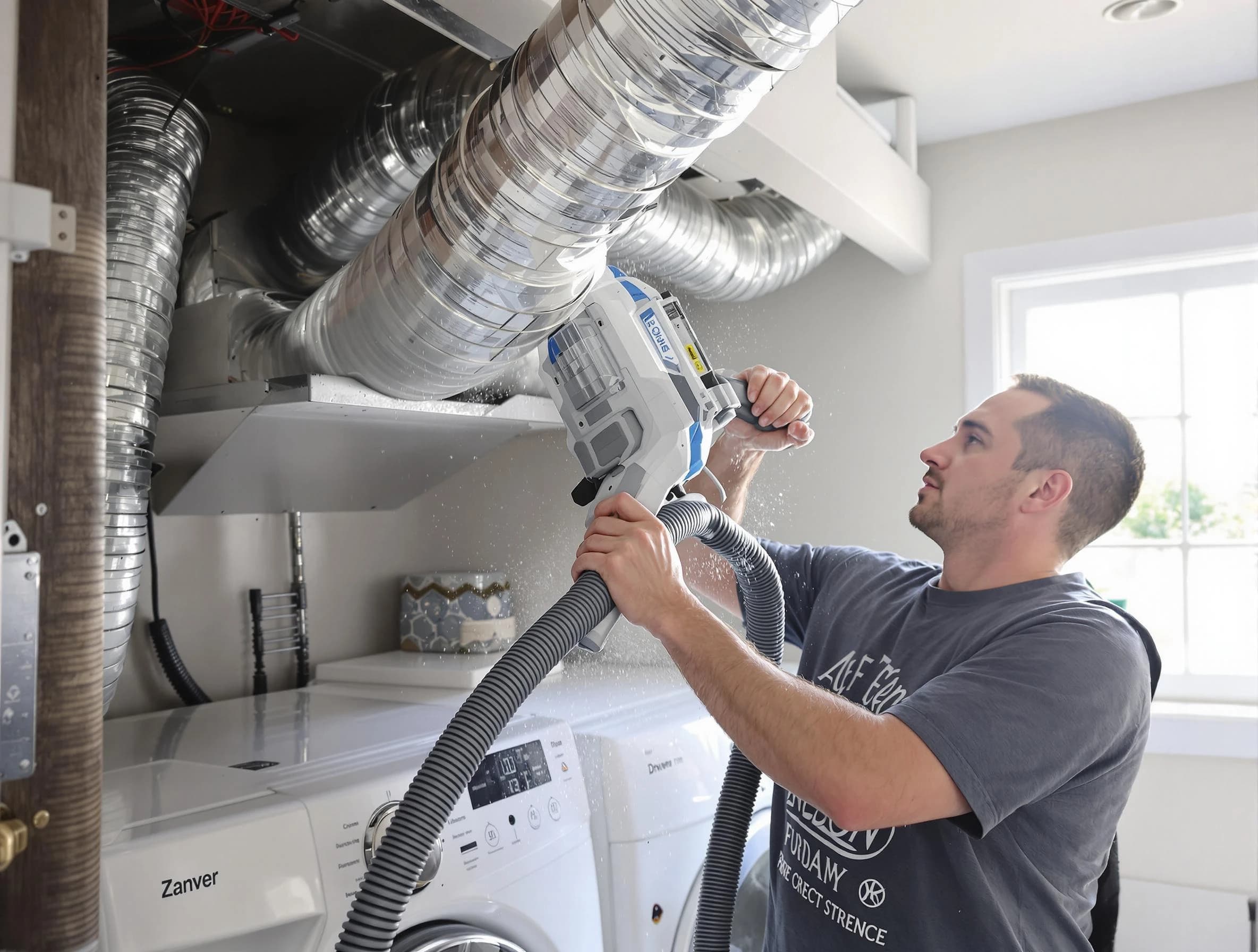 Lakeside Dryer Vent Cleaning specialist cleaning deep within a dryer vent duct system in Lakeside