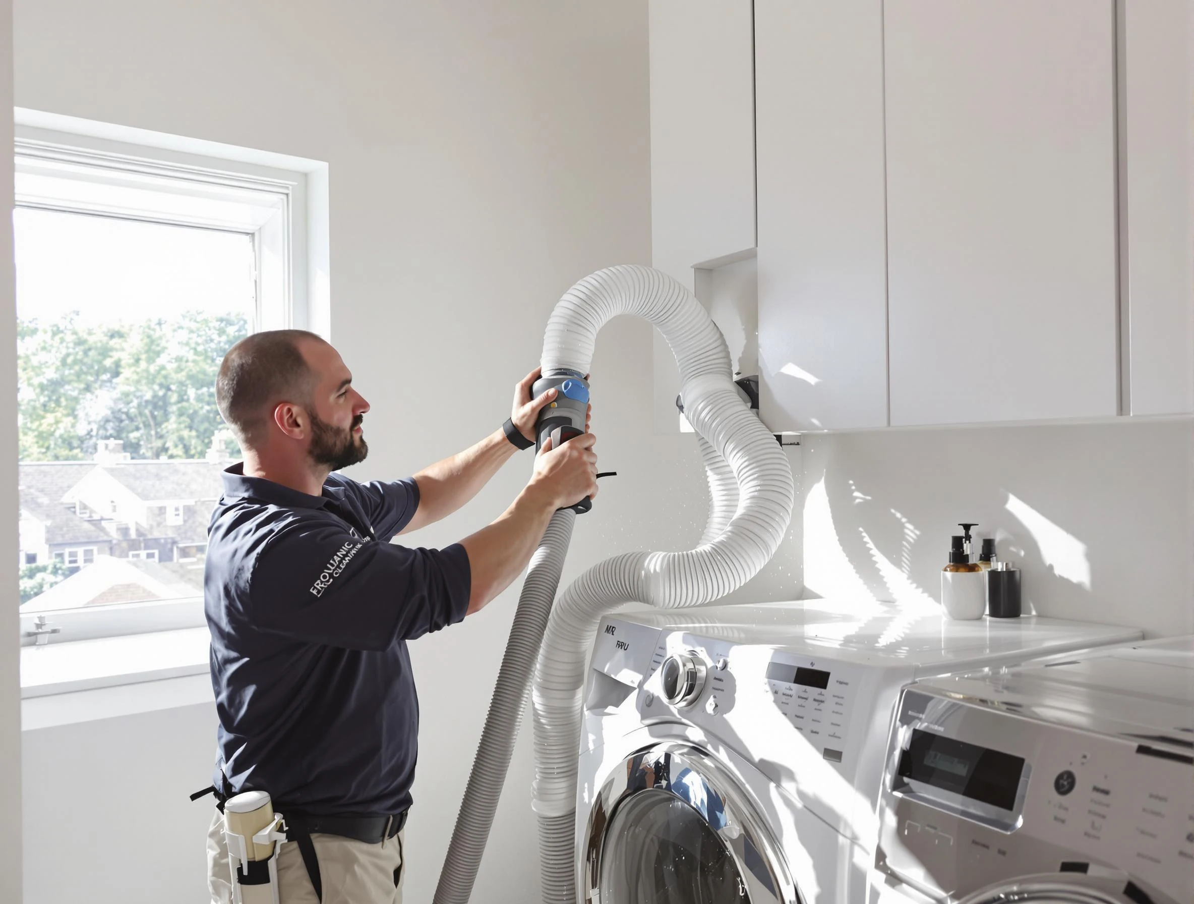 Certified Lakeside Dryer Vent Cleaning technician performing dryer vent cleaning in Lakeside