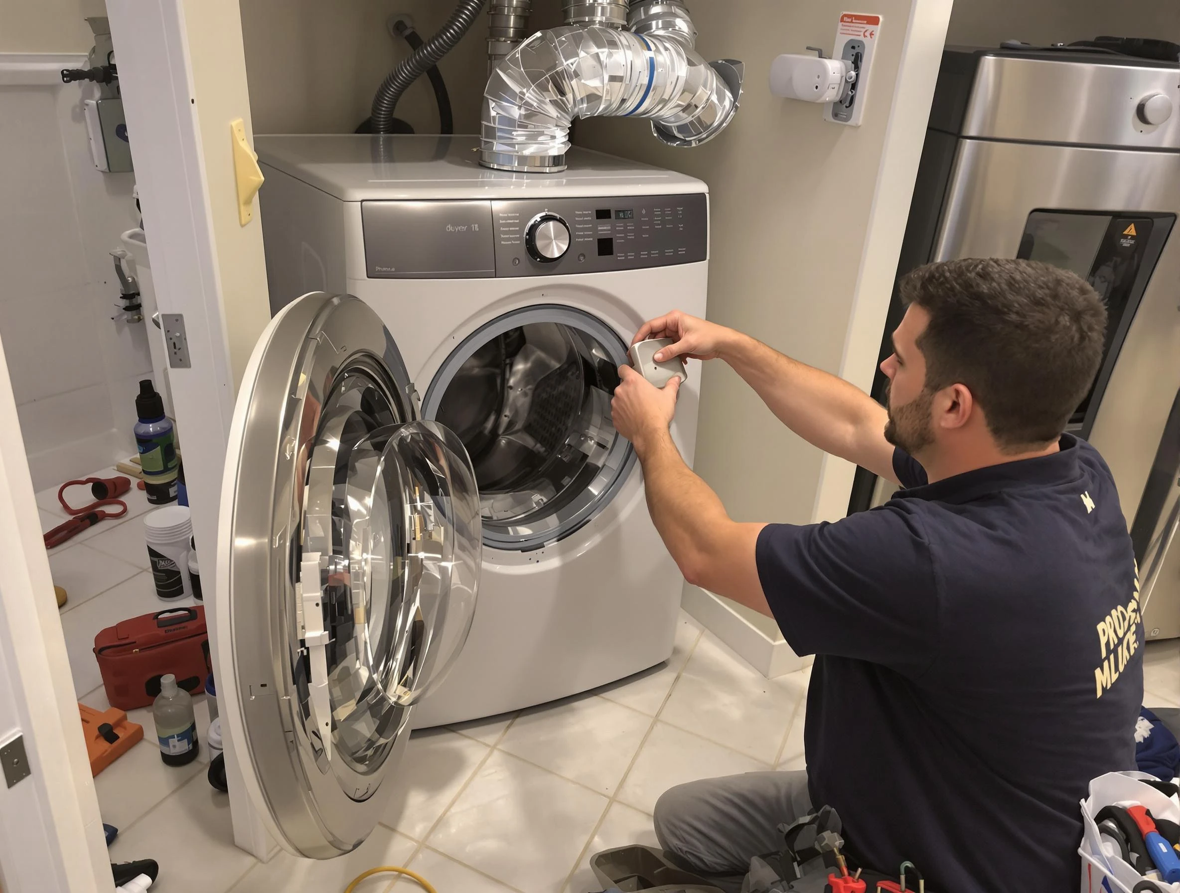 Lakeside Dryer Vent Cleaning technician performing precise dryer vent hose installation in Lakeside